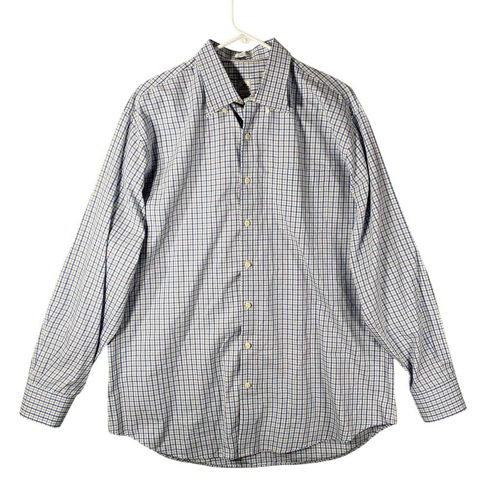 Peter Millar Long Sleeve Button Down Blue White Plaid Check Shirt Mens Size XL